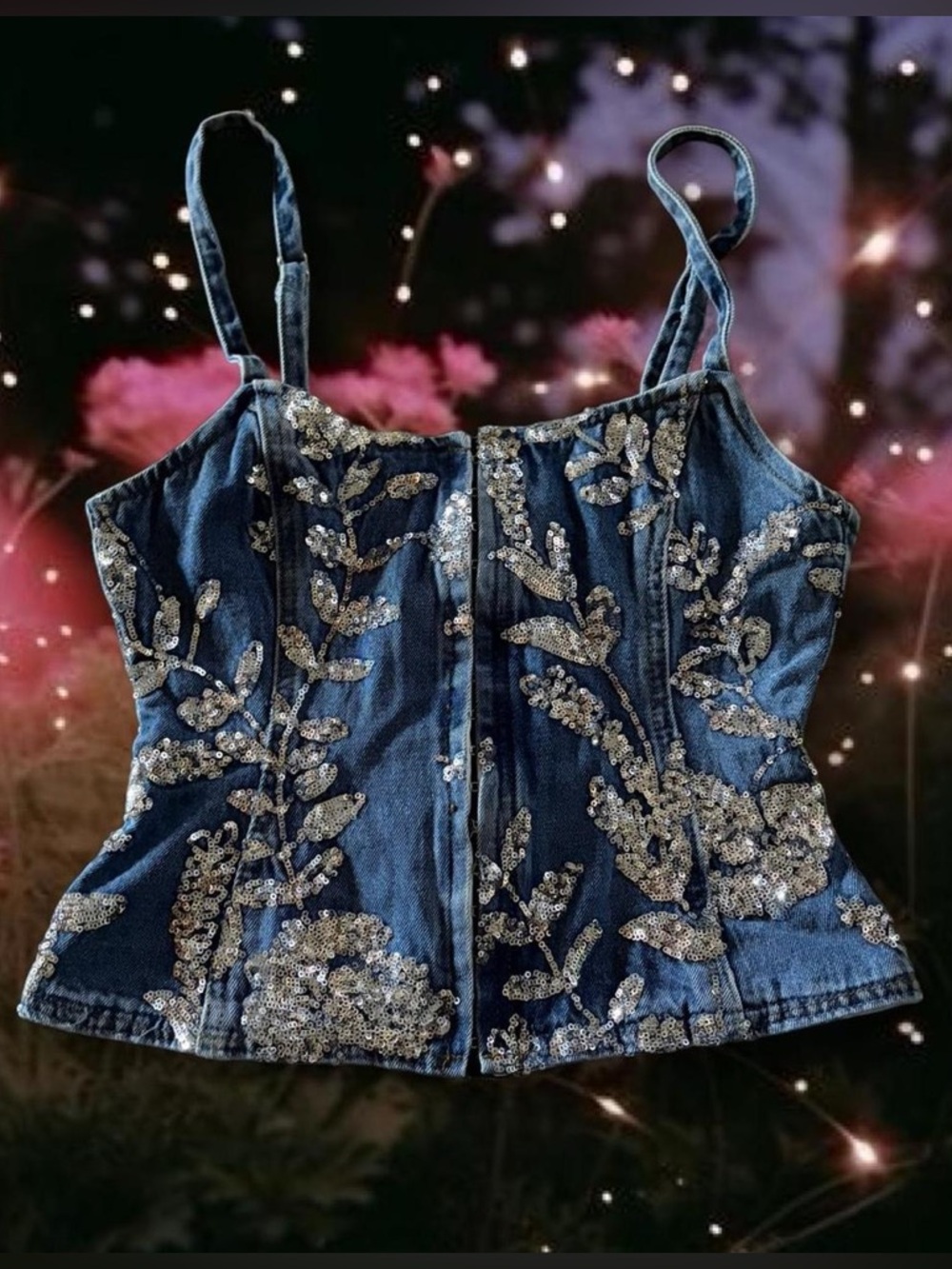 Embellished Denim Corset Tank Top